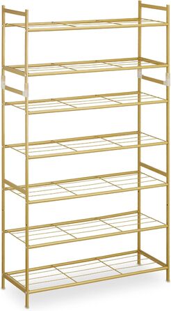 Relaxdays Schuhregal, Metall, 5 Ebenen, stapelbar, erweiterbar, HBT: 90x70x26cm, 15 Paar Schuhe, (Gold)
