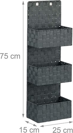 Relaxdays Hängeorganizer Stoff, Türorganizer mit 3 Aufbewahrungskörben, Wandorganizer Bad, PP, HBT: 75x25x15cm, (15 x 25 x 75 cm, Grau)