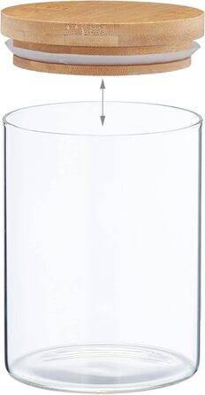 Relaxdays Vorratsgläser, 3er Set, Glas, 650 ml, luftdicht, transparent/natur