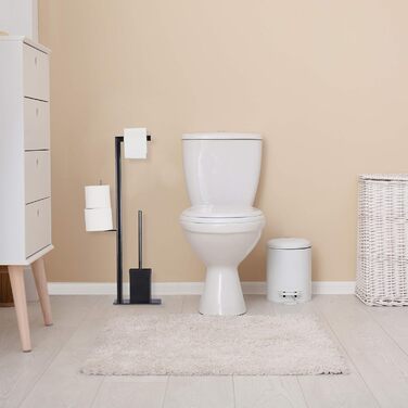 Relaxdays WC Garnitur mit Toilettenpapierhalter, stehend, für Bad, HBT: 72 x 25 x 20 cm, Stand Klobürstenhalter, schwarz