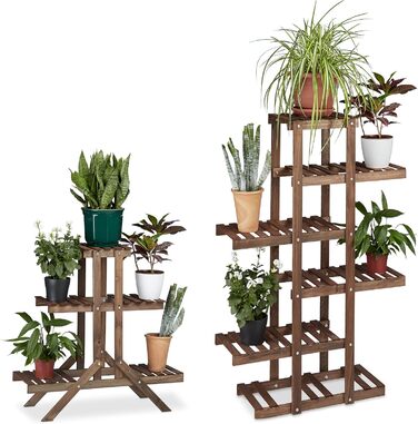Relaxdays 2X Pflanzentreppe Set, Blumentreppe, Blumenregal, 5 Böden, Holz