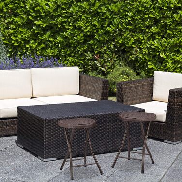 Relaxdays Klapphocker BASTIAN rund, 2 Stk. Faltbar, Kunststoff, Rattanoptik, Wetterfest HxBxT: 45 x 32,5 x 29 cm, braun