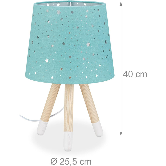 Relaxdays Tischlampe Kinderzimmer, Nachttischlampe Sterne, E14, 40 cm, mint