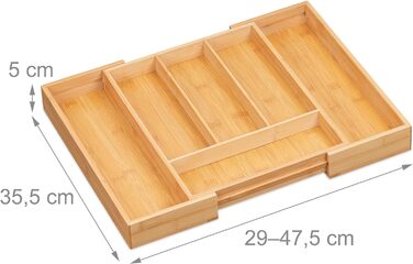 Relaxdays Besteckkasten, Bambus, HBT: 5 x 29-47,5 x 35,5 cm, 4-6 Fächer, Schubladeneinsatz, natur