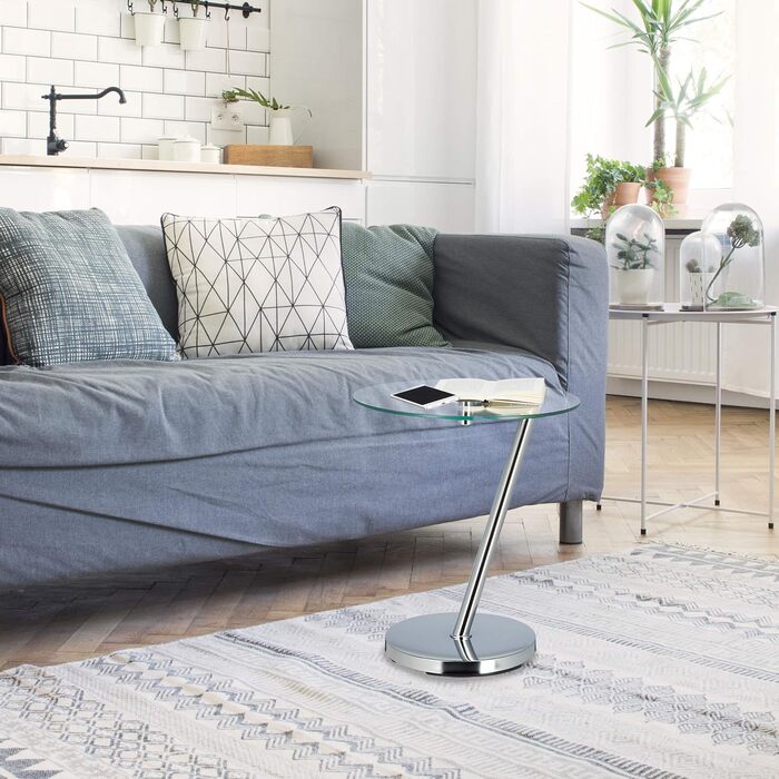 Relaxdays Glas u. Chrom, runder Beistelltisch f. Kaffee Tee, Ablage f. Garten HxBxT: 52 x 45 x 45 cm, silber Kaffeetisch Edge, Metall, 45 x 45 x 52 cm  (Bundle mit Kaffeetisch 46 cm Ø)