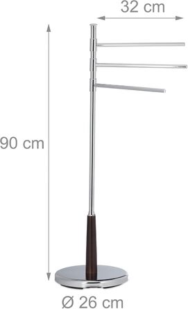 Relaxdays Standhandtuchhalter, 3-armig, freistehend, HxBxT: 90x44x26 cm, Silber, schwenkbar