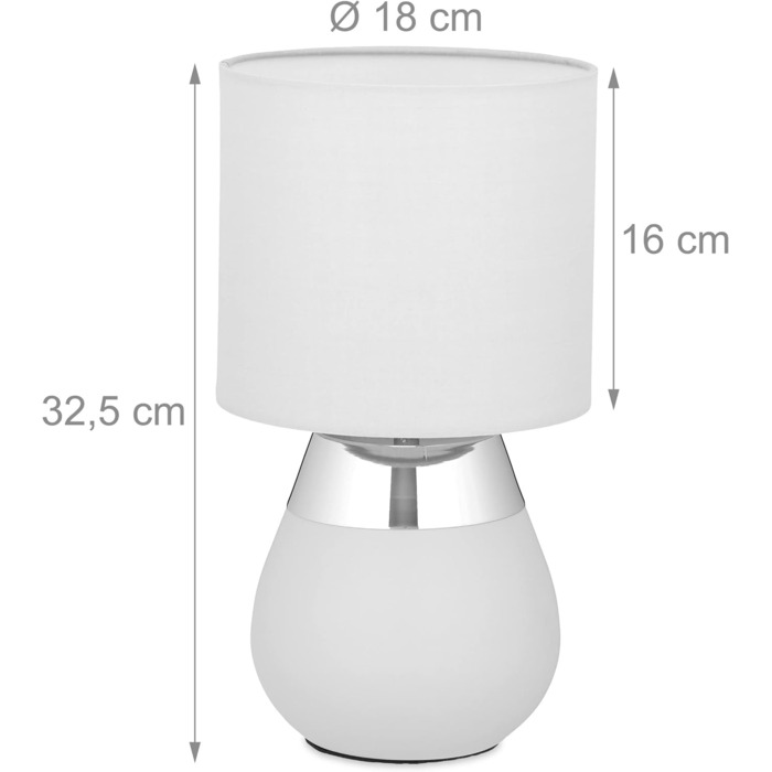 Relaxdays Nachttischlampe Touch dimmbar, moderne Touch Lampe, 3 Stufen, E14, Tischlampe, HxD: 32,5 x 18 cm, grau- (Silber)
