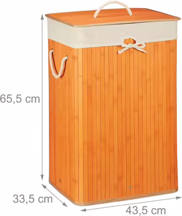 Relaxdays Wäschekorb Bambus, Deckel, rechteckig, XL, 83L, faltbarer Wäschesammler (Orange)
