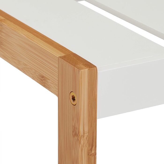 Relaxdays Schuhregal, 2 Ebenen, für 6 Paar Schuhe, offen, Schuhständer HBT: 36 x 70 x 26 cm, MDF, Bambus, Weiß, Hellbraun
