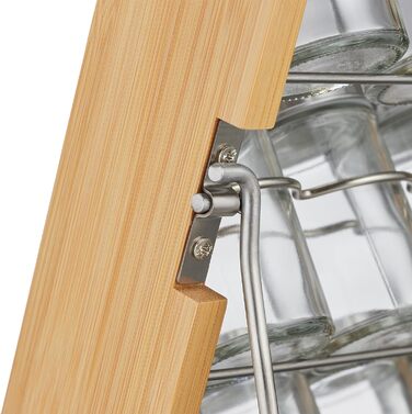 Relaxdays Gewürzständer inkl. 16 Gewürzdosen, 80 ml, Bambus Gewürzregal, HBT: 37x23,5x18 cm, Natur/Silber