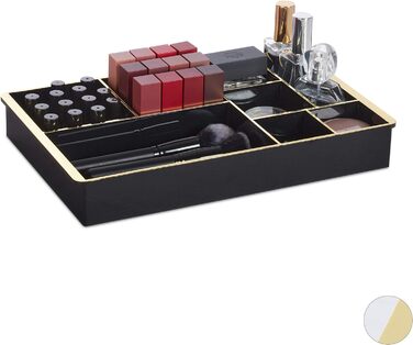 Relaxdays Schubladen Organizer, für Kosmetik, Ordnungssystem, Kunststoff, 8 Fächer, HBT: 5 x 35 x 22 cm, schwarz/gold, 1 Stück