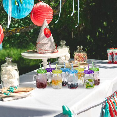 Relaxdays Bunte Trinkgläser mit Deckel 8er Set