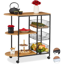 Relaxdays Servierwagen, 3 Ablagen & Körben, Industrial, Metall & MDF, 84x83x37 cm, weiß/braun, Design C