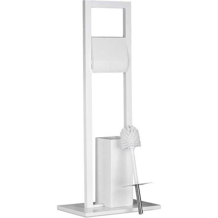Relaxdays, Klobürste, Klopapierhalter, Toilettenbürste, Toilettenpapierhalter, Bambus, HBT 82x36x21 cm, weiß WC Garnitur, Edelstahl, Kunststoff, 36 x 21 x 82 cm