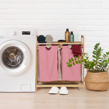 Relaxdays Wäschekorb Bambus, 2 Fächer, ausziehbar, 60L, Natur