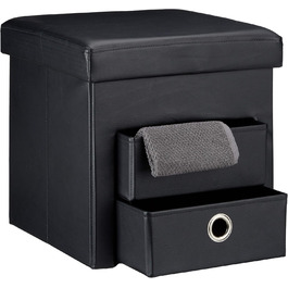 Relaxdays Sitzhocker mit Stauraum, Kunstleder, faltbar, 38x38x38 cm, schwarz