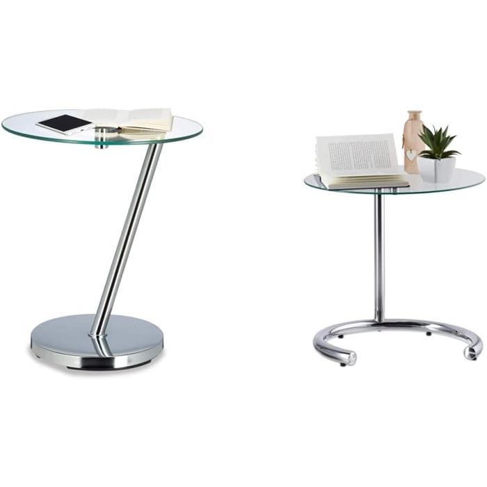 Relaxdays Glas u. Chrom, runder Beistelltisch f. Kaffee Tee, Ablage f. Garten HxBxT: 52 x 45 x 45 cm, silber Kaffeetisch Edge, Metall, 45 x 45 x 52 cm  (Bundle mit Kaffeetisch 46 cm Ø)