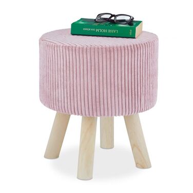 Relaxdays Samthocker mit Holzbeinen