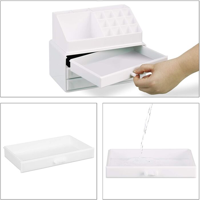 Relaxdays Make Up Organizer klein, 2-teilige Schminkaufbewahrung mit Schubladen, stapelbares Kosmetikregal,  1 Stück (Weiß)