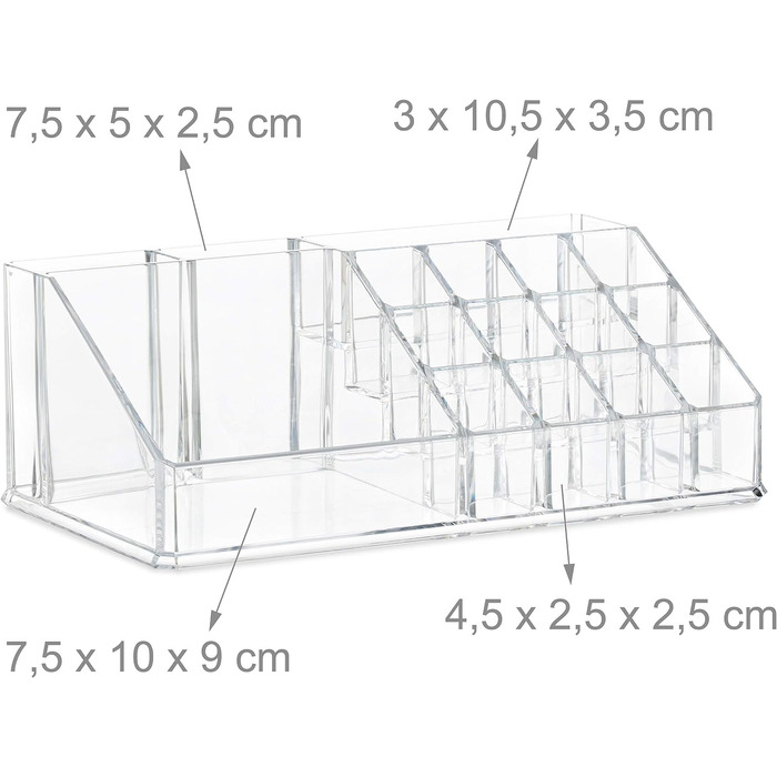 Relaxdays Make Up Organizer klein, 2-teilige Schminkaufbewahrung mit Schubladen, stapelbares Kosmetikregal,  1 Stück (Transparent)