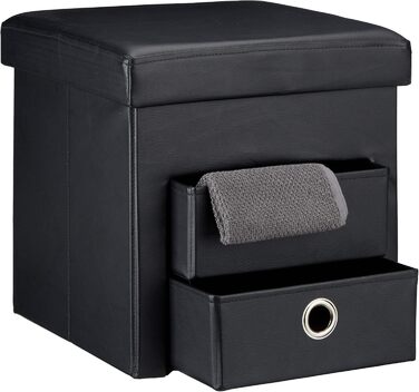 Relaxdays Sitzhocker mit Stauraum, Kunstleder, faltbar, 38x38x38 cm, schwarz