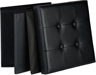 Relaxdays Aufbewahrungshocker, gepolstert, faltbar, 39x37x37 cm, Kunstleder, Schwarz