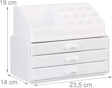 Relaxdays Make Up Organizer klein, 2-teilige Schminkaufbewahrung mit Schubladen, stapelbares Kosmetikregal,  1 Stück (Weiß)