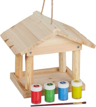Relaxdays Vogelhaus, unbehandeltes Holz, kleines Vogelfutterhaus (60 Zeichen)