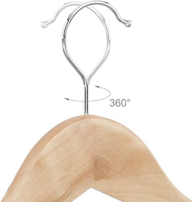 Relaxdays 84 x Kleiderbügel, Hosenbügel aus Holz, Garderobenbügel, Haken 360° drehbar, HxB: 22,5x44,5cm, Holzbügel, Natur/Silber 1 Natur 84er Pack