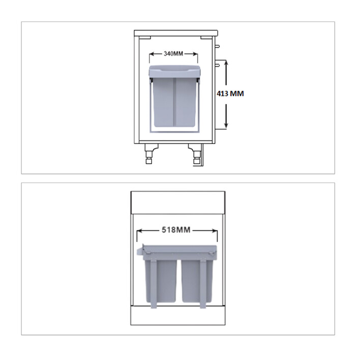 Relaxdays Einbaumülleimer 2x 20l grau