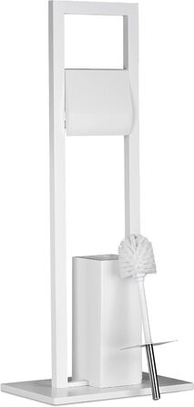Relaxdays, Klobürste, Klopapierhalter, Toilettenbürste, Toilettenpapierhalter, Bambus, HBT 82x36x21 cm, weiß WC Garnitur, Edelstahl, Kunststoff, 36 x 21 x 82 cm
