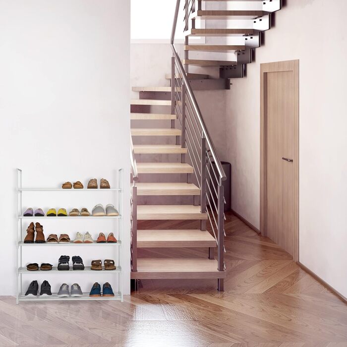 Relaxdays Schuhregal,  Stecksystem, 16 Paar Schuhe, Flur, erweiterbar, Metall & Kunststoff, Schuhablage, weiß, 10036200_349 (5 Ebenen)
