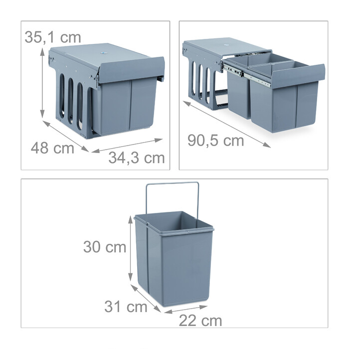 Relaxdays Einbaumülleimer Küche 2x 15 Liter