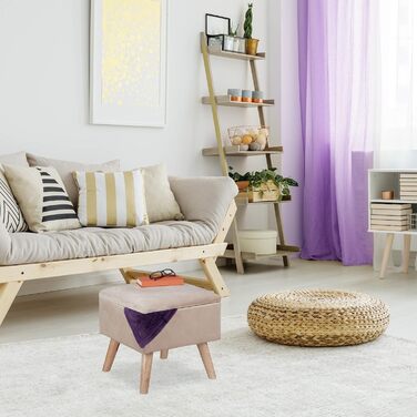 Relaxdays Samthocker mit Stauraum, gepolstert, eckig, Holzbeine, 40x40x40 cm, Creme