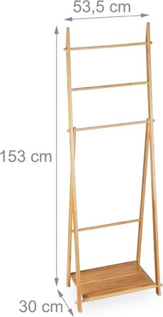 Relaxdays Handtuchständer Bambus, 4 Stangen, 1 Ablage, freistehend, HBT: 153x53,5x30 cm, Natur