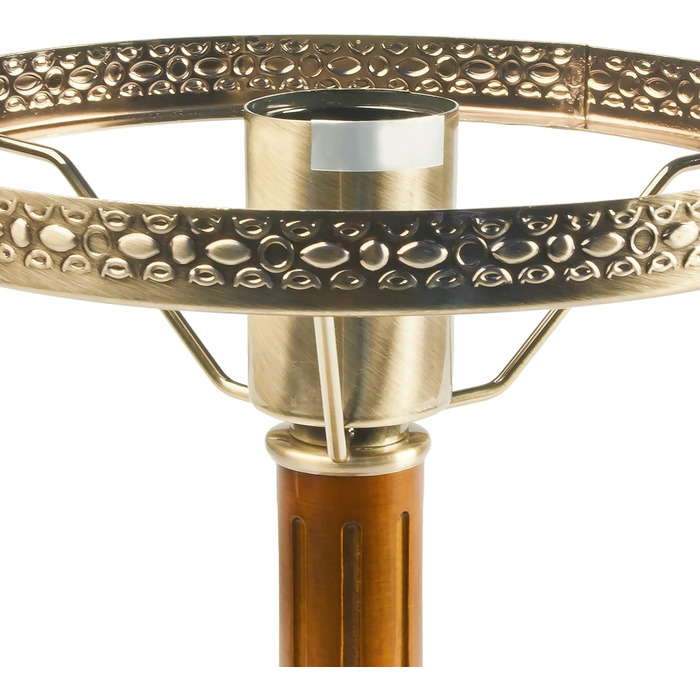 Relaxdays Tischlampe Rund Holzfuß Nostalgie Jugendstil Look, beige/Messing-Optik 10016611, Antik Single