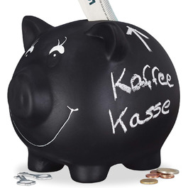 Relaxdays Sparschwein, Keramik, Kreide, Hochzeit, Geburtstag, Taufe, Spardose, 14x17x13cm, schwarz