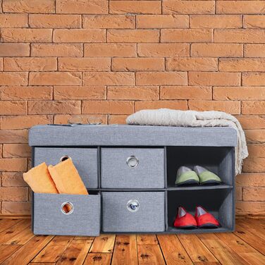 Relaxdays Sitzbank mit Stauraum, 6 Schubladen, Sitzpolster, faltbar, 39x76x38 cm, grau