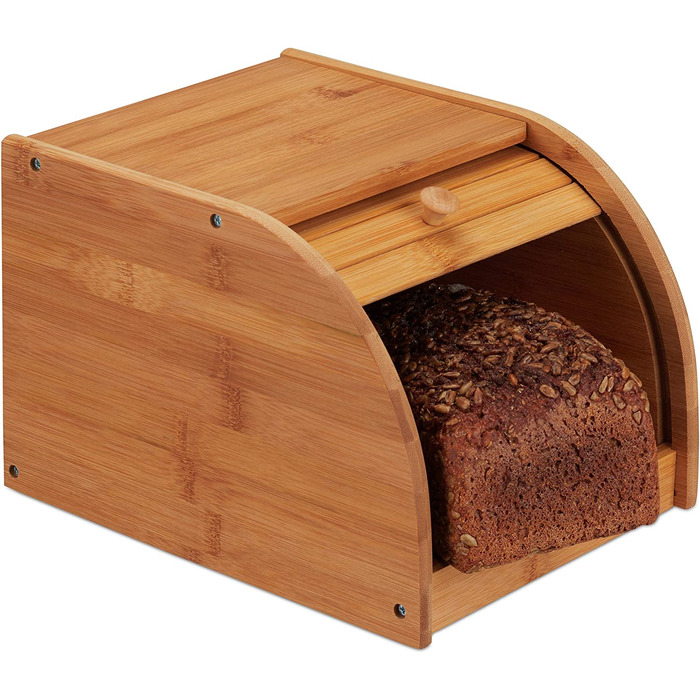 Relaxdays Brotkasten Bambus, rollbare Frontklappe, aromadichte Brotaufbewahrung, Rollbrotkasten, HBT: 18x20x27 cm, natur