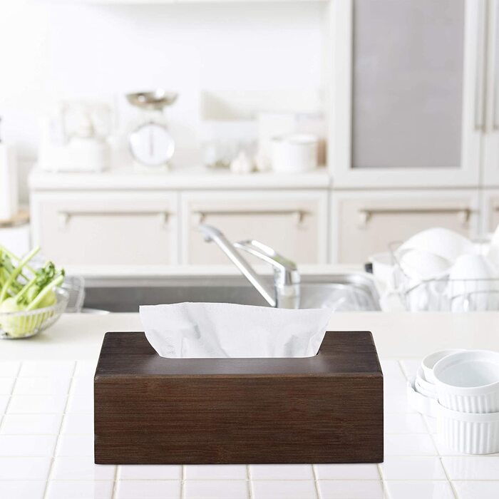 Relaxdays Tücherbox Bambus, Taschentuchbox mit Schiebeboden, Tissue Box für Taschentücher, HBT: 7,5x24x2cm, Dunkelbraun (2)