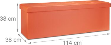 Relaxdays Faltbare Sitzbank XL Kunstleder, 38x114x38 cm, Sitztruhe mit Stauraum, Orange
