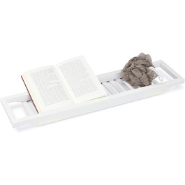 Relaxdays Badewannenablage aus Bambus, Badewannenbrett, Tablett für Badewanne, HxBxT: 4 x 65 x 15 cm, weiß lackiert