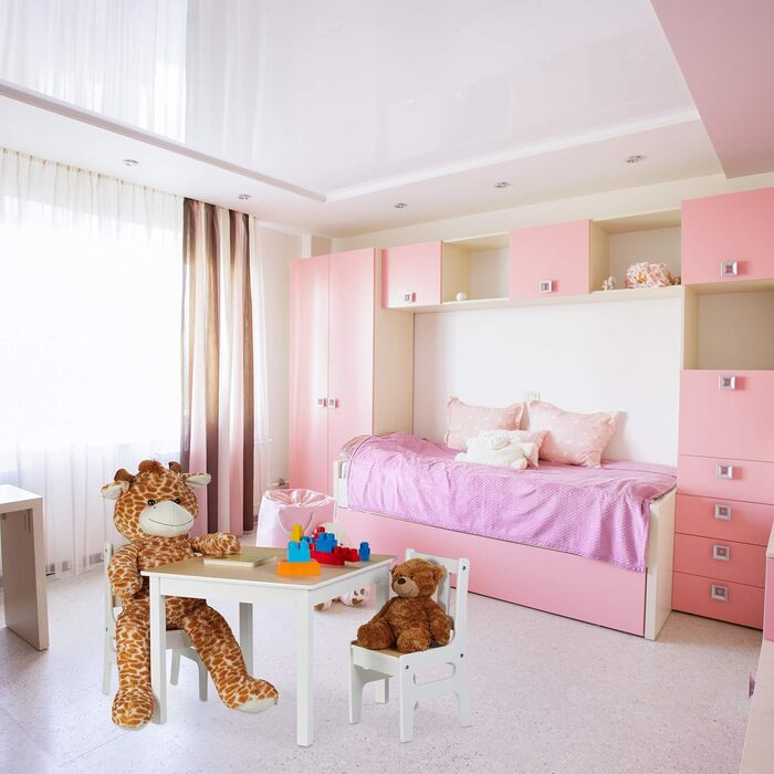 Relaxdays Kindertisch mit 2 Stühlen, 3-teiliges Set, robuste Kindermöbel, MDF, weiß/Natur, 48x60x60 cm
