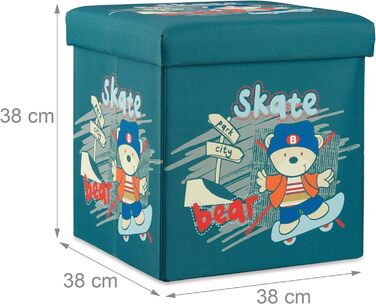 Relaxdays Sitzhocker für Kinder, faltbar, mit Stauraum, Aufbewahrungsbox mit Deckel, HxBxT 38 x 38 x 38 cm, Bär