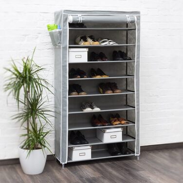Relaxdays Schuhschrank VALENTIN - 161x88x30cm, 10 Ablagen, Stoffbezug, 45 Paar Schuhe, Anthrazit