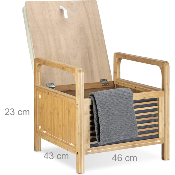 Relaxdays Sitzhocker mit Stauraum, Bambus, 46x50,5x50 cm, natur