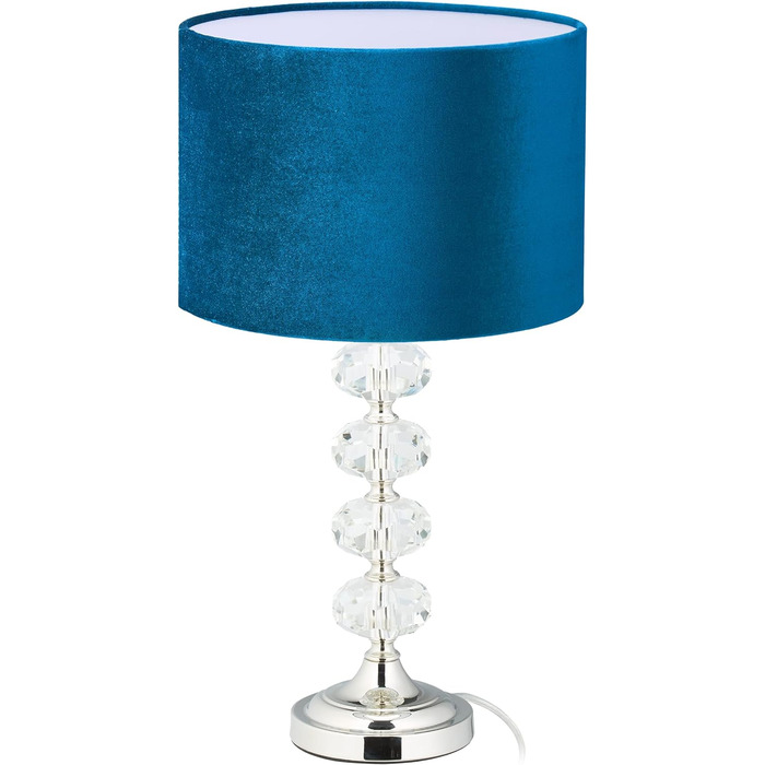 Relaxdays Tischlampe, Samt und Kristall, HxD: 47 x 26 cm, E14-Fassung, Nachttischlampe, indirekte Beleuchtung, blau