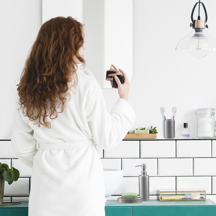 Relaxdays 4-tlg. Badezimmer Set in mattem Silber