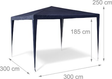 Relaxdays Pavillon Zelt HBT: 2,5 x 3 x 3 m Gartenpavillon mit quadratischer Fläche und Dach aus 100% PE Partyzelt für Festival oder Feier Pavilion mit Stahlgestell Pavillion, (Blau)