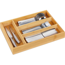 Relaxdays Besteckkasten, 4 Fächer, Bambus, Schubladenkasten klein